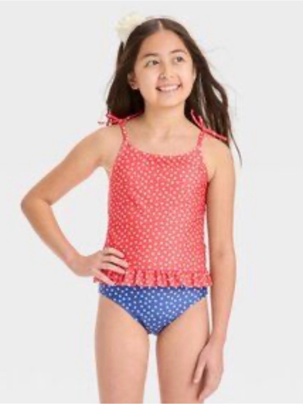 Cat & Jack Red Tankini Top with Blue Polka Dot Bottoms